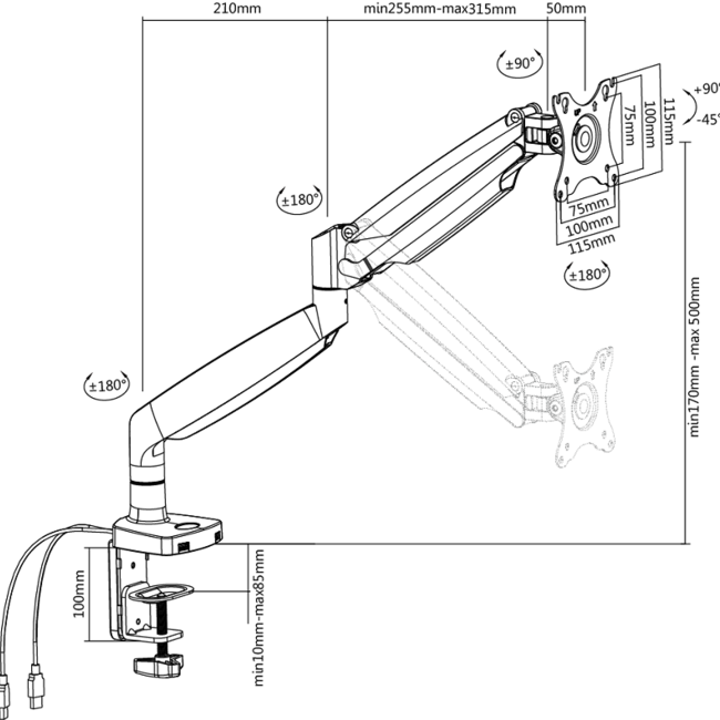 DQ Lineo Monitorbeugel met Gasveer