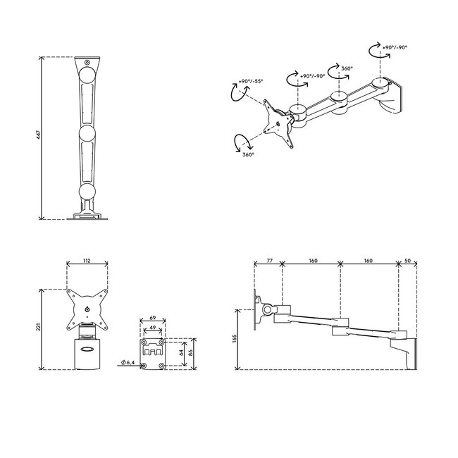 Dataflex Viewlite monitorarm Zilver/Wit - wand 222