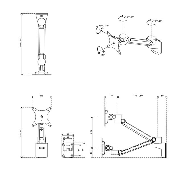 Dataflex Viewlite plus monitorarm Zilver - wand 312