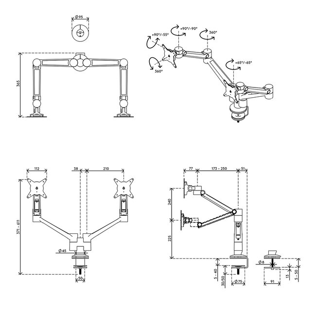 Dataflex Viewlite plus monitorarm Zwart - bureau 653