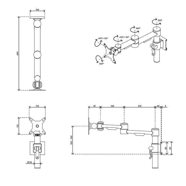 Dataflex Viewmate monitorarm - rail 152