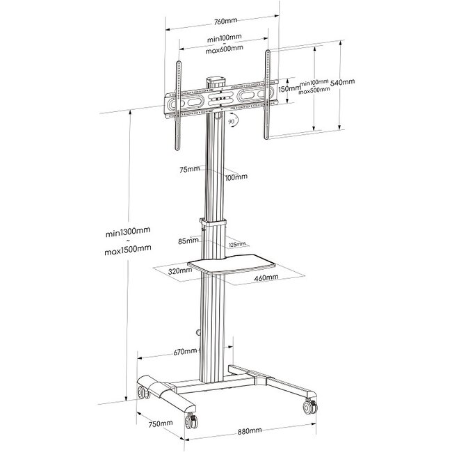 DQ Nitsa Verrijdbare TV Vloerstandaard Zwart