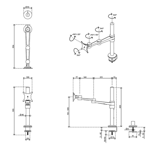Dataflex Viewlite monitorarm Zwart - bureau 123