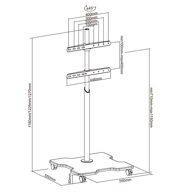 XTRARM Arius TV Standaard Zwart met X Voet