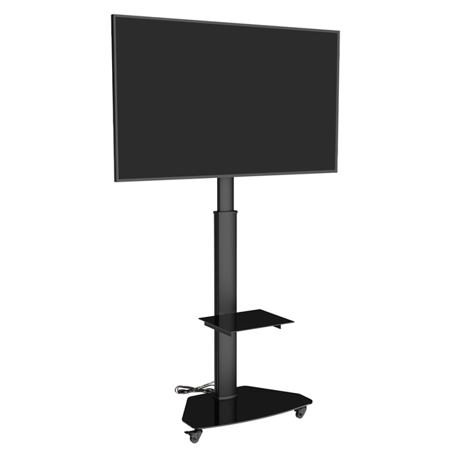 XTRARM Proton 300 Verrijdbare TV Vloerstandaard Zwart - Met 2 stopcontacten