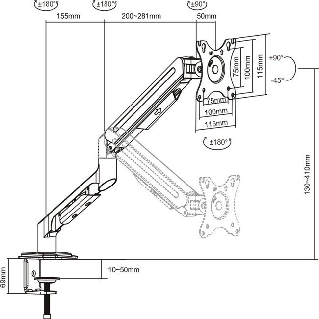 DQ Milla  Dubbele Monitorbeugel t/m 32 inch