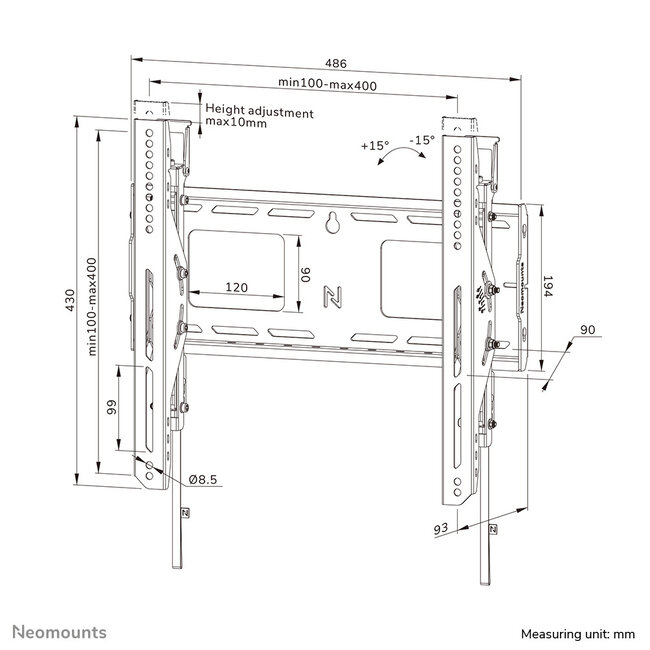 Neomounts WL35-750BL14 Heavy duty muurbeugel 32-75 inch - kantelbaar - vergrendelbaar - snelle installatie - TÜV