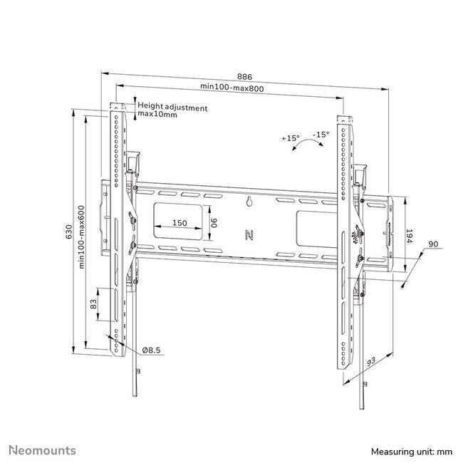 Neomounts WL35-750BL18 Heavy duty muurbeugel 43-98 inch - kantelbaar - vergrendelbaar - snelle installatie - TÜV