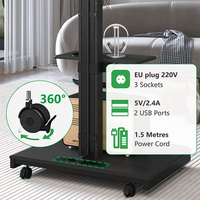 XTRARM Elite Verrijdbare Elektrische TV Vloerstandaard Zwart