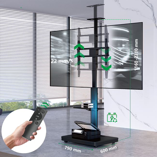 XTRARM Elite Verrijdbare Elektrische TV Vloerstandaard Zwart
