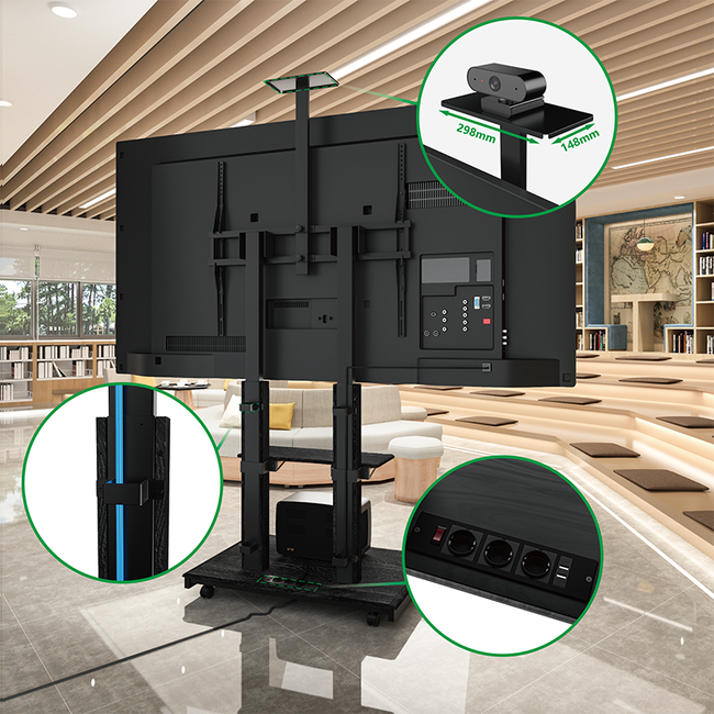 XTRARM Duolite Verrijdbare Elektrische TV Vloerstandaard Zwart