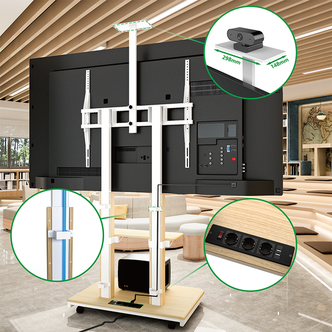 XTRARM Duolite Verrijdbare Elektrische TV Standaard Wit/Beuken