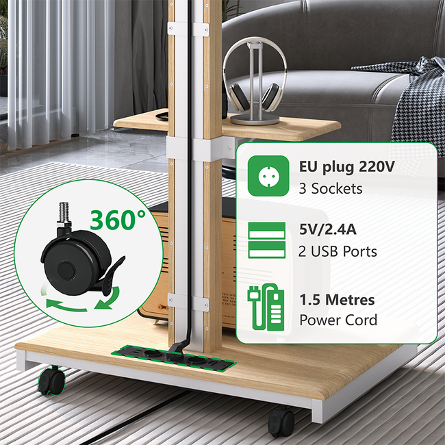 XTRARM Elite Verrijdbare Elektrische TV Standaard Wit/Beuken