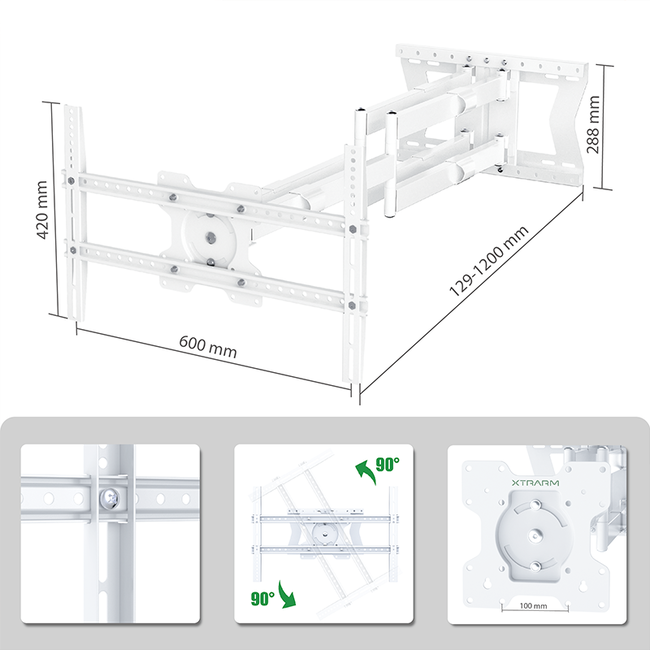 XTRARM Cratos 120 cm Double 600 TV Beugel White