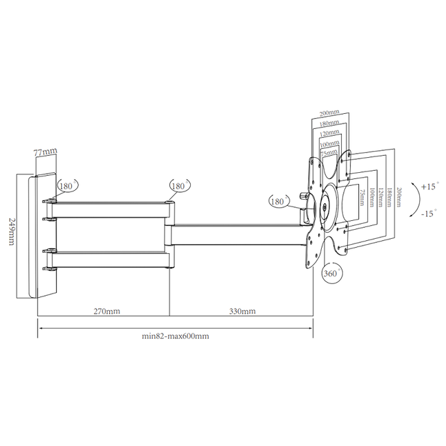 DQ Rotate Triple L Black TV Beugel