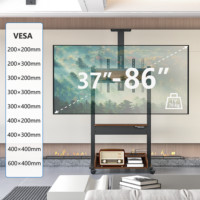 Zelos Elektrische TV Vloerstandaard Zwart / Walnoot