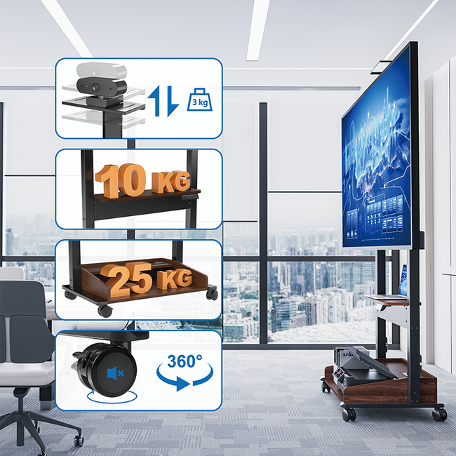 Zelos Elektrische TV Vloerstandaard Zwart / Walnoot