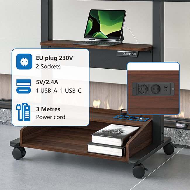 Zelos Elektrische TV Vloerstandaard Zwart / Walnoot