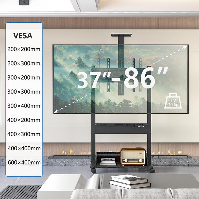 Zelos Elektrische TV Vloerstandaard Zwart