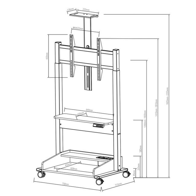 Zelos Elektrische TV Vloerstandaard Zwart