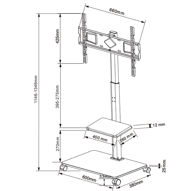 XTRARM Delphos TV Vloerstandaard  Kersen Verrijdbaar