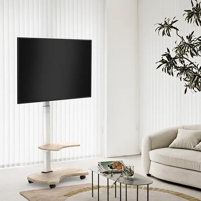 XTRARM Stellar TV Vloerstandaard  Wit Eiken Verrijdbaar