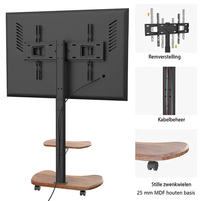 XTRARM Stellar TV Vloerstandaard  Walnoot Verrijdbaar