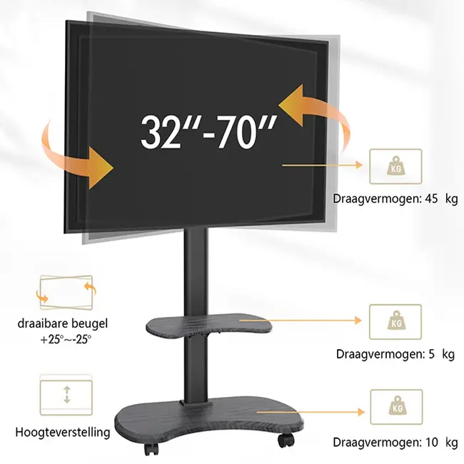 XTRARM Stellar TV Vloerstandaard  Zwart Verrijdbaar