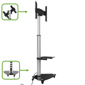  XTRARM Proton 300 Verrijdbare TV Standaard Aluminium - Met 2 stopcontacten