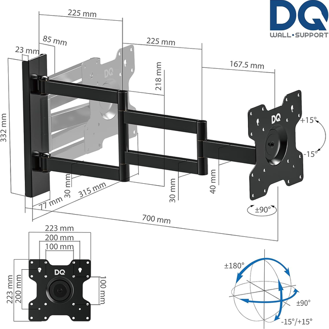 DQ Rotate XL Black 70 cm TV Beugel