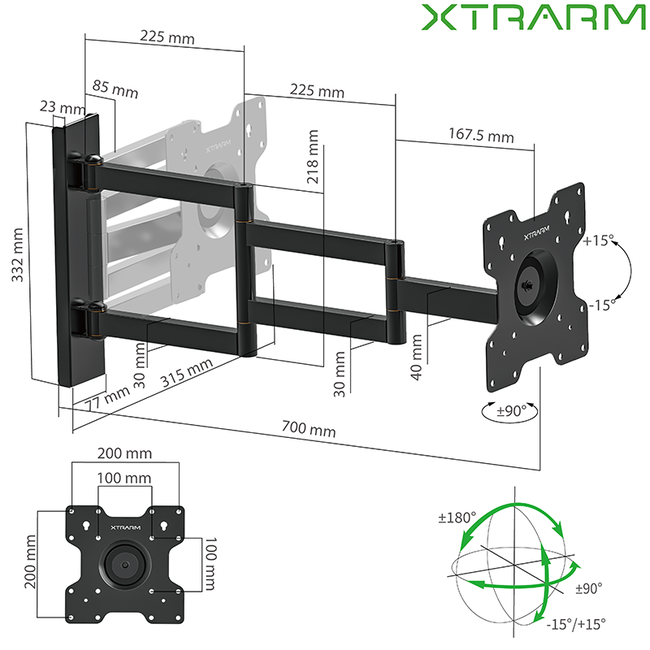 XTRARM Axis XL Black 70 cm TV Beugel