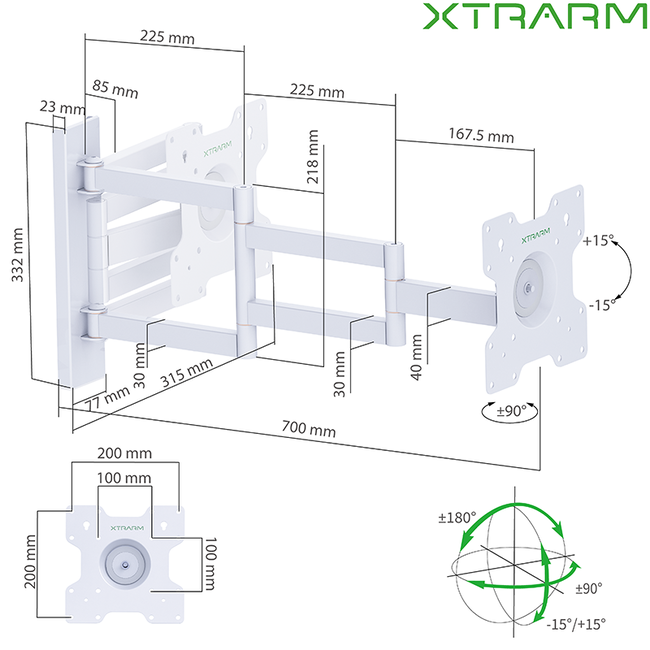 XTRARM Axis XL White 70 cm TV Beugel