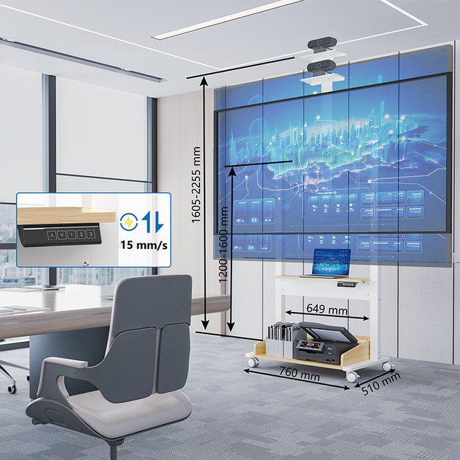 DQ Zelos Elektrische TV Vloerstandaard – Wit / Eiken – Voor TV’s van 37 t/m 86 inch