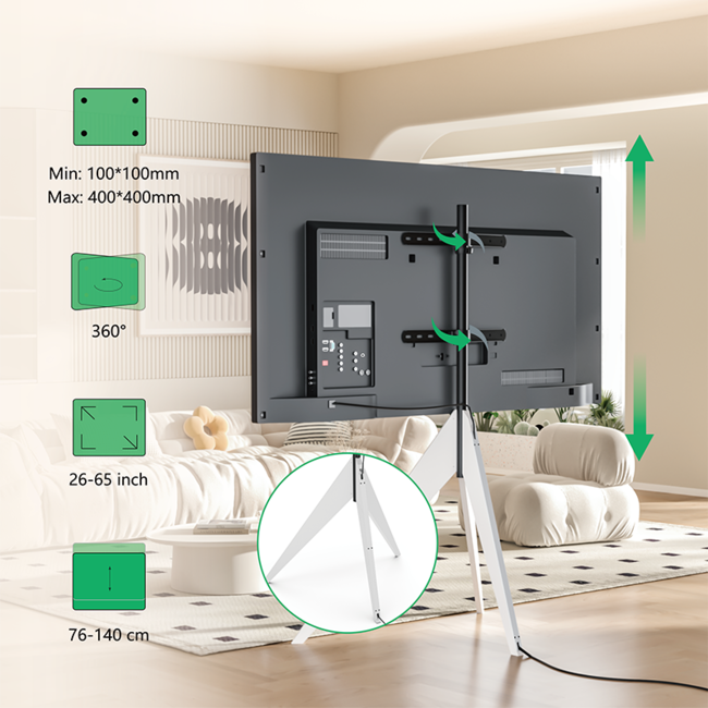 XTRARM Argo Tripod TV Standaard Wit + Kabels verborgen