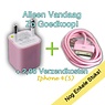 set 220V lader + 1 meter iPhone 4(S) kabel roze set 220V lader + 1 meter iPhone 4(S) kabel roze