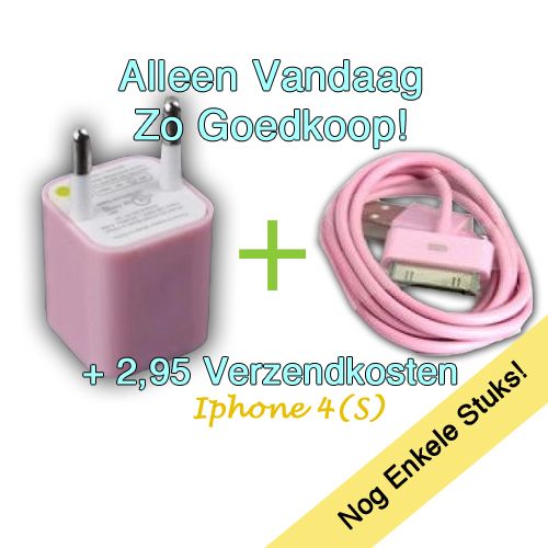Bezwaar groot Alternatief voorstel set 220V lader + 1 meter iPhone 4(S) kabel roze - ToyzandGiftz