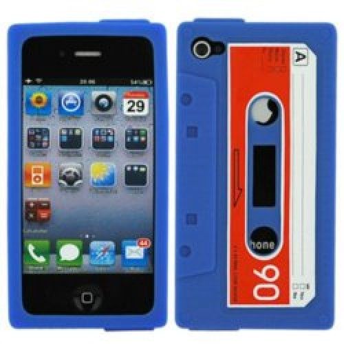 spelen diep fantoom Iphone 4 (S) cassetteband hoes blauw - ToyzandGiftz