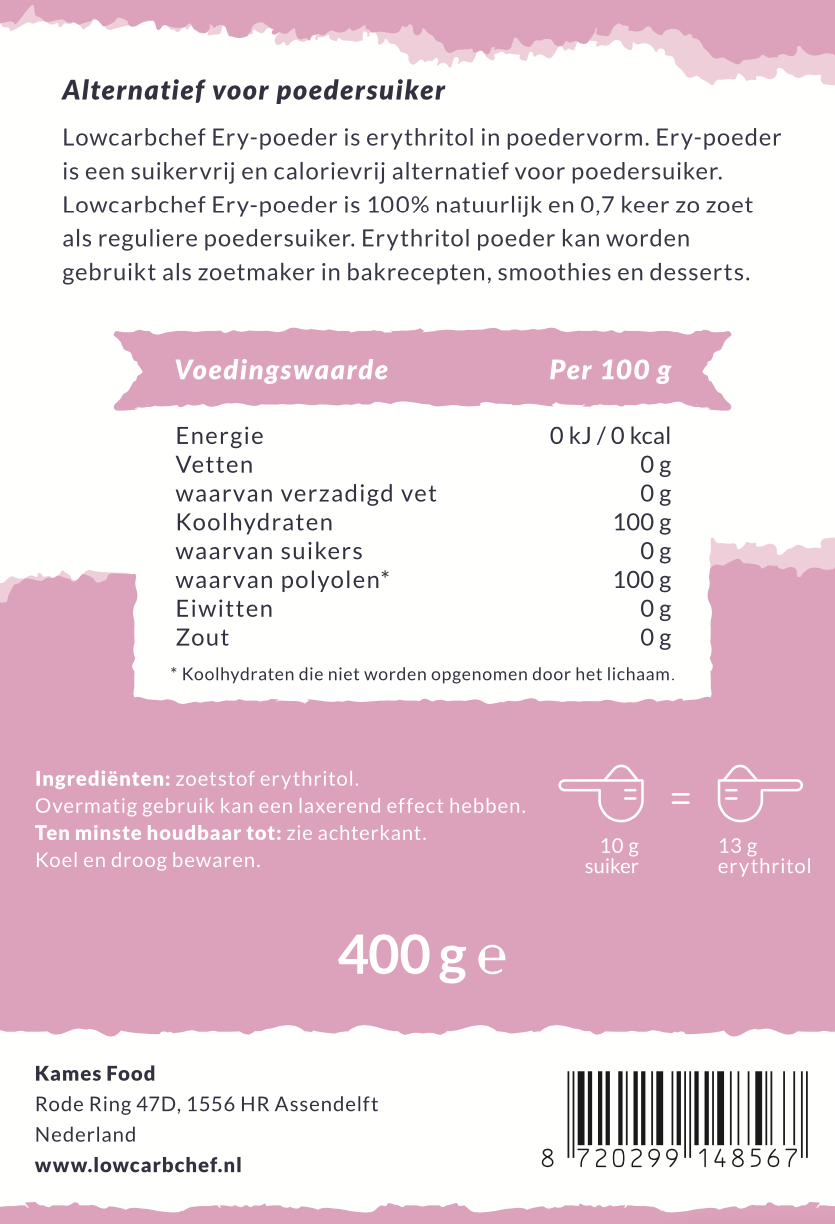 - Erythritol poeder (400 gr) - THT 28-08-2023