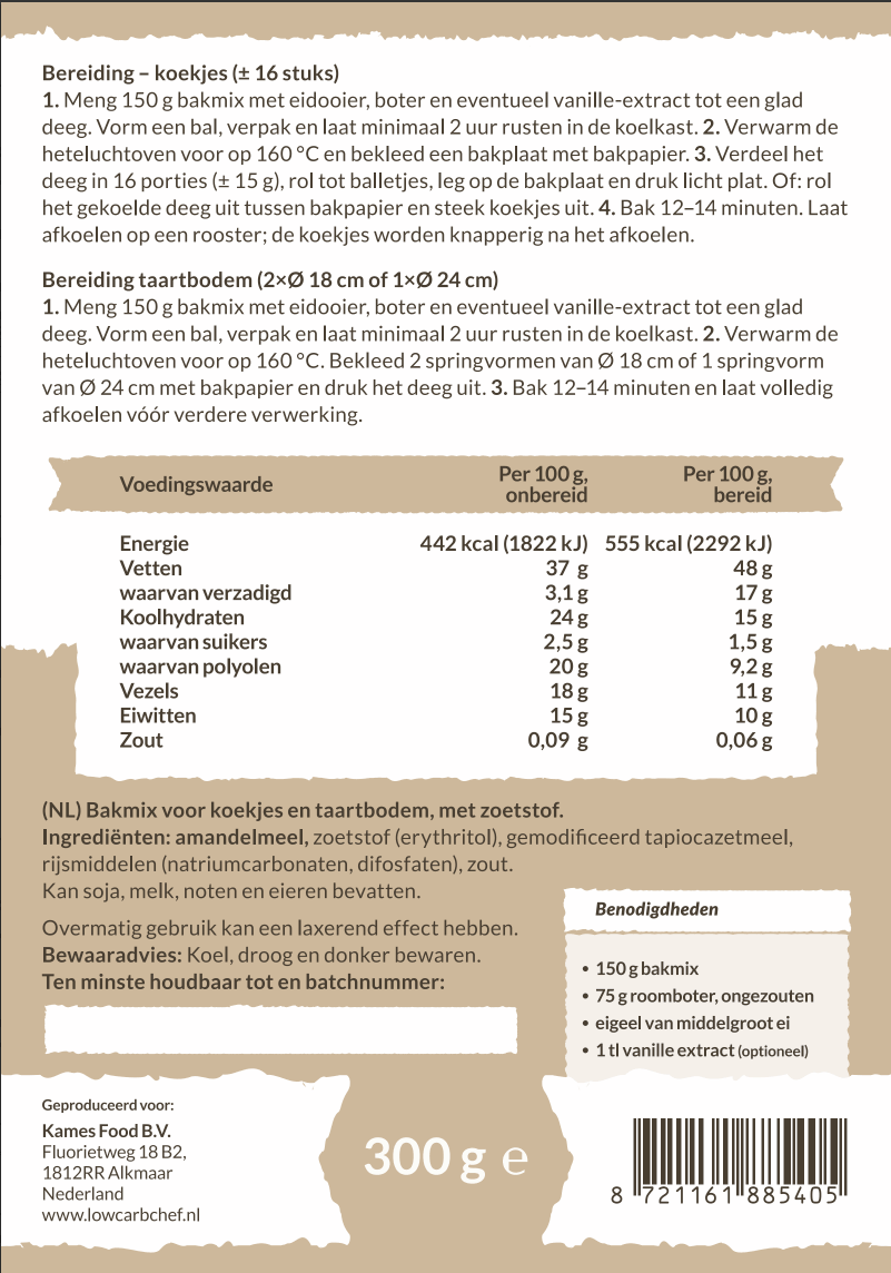 - Keto Taartbodem- en Koekjesmix (300 gr)