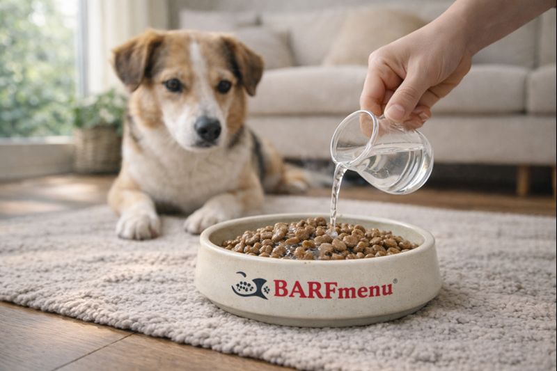 Water bij hondenbrokken