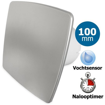 Pro-Design Badkamer/toilet ventilator - met timer & vochtsensor - Ø100mm - bold-line RVS