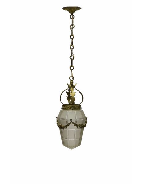 Brocante hanging lamp with garlands in glass, 1930s