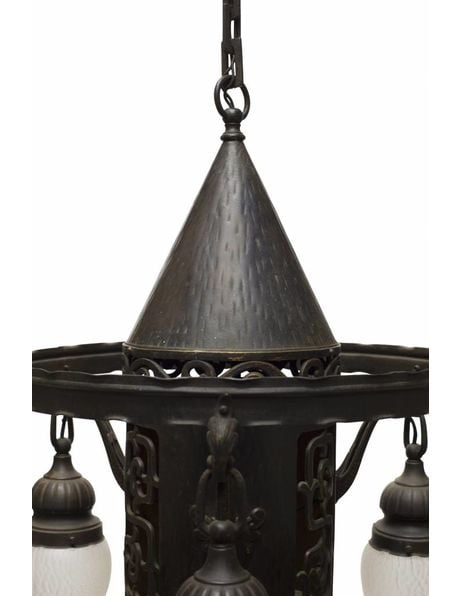 Hanging lamp, black, metal-bronze with glass, 1940s