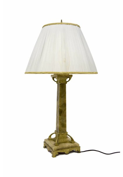 Large Antique Table Lamp with Natural Stone Base