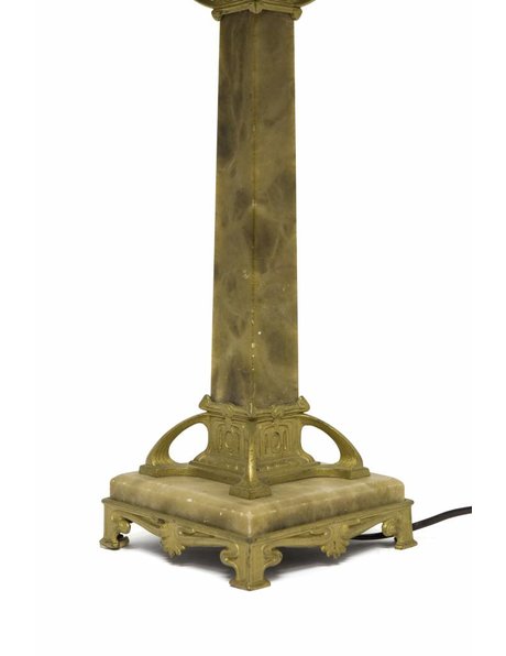 Large Table Lamp, Beautiful Natural Stone Base with Copper, 1940s