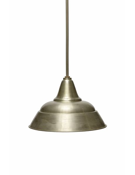 Industrial hanging lamp, long rod, large shade, 1940s