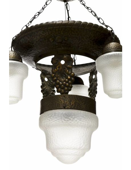 Klassieke Hanglamp , koper met matglas, ca. 1930