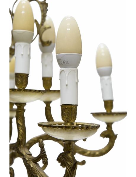 Large copper and alabaster chandelier with 10 candles from the 1930s