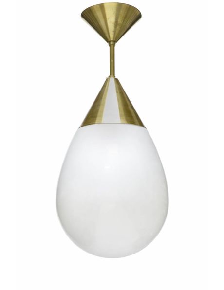 Glazen hanglamp, melkwit met mat gouden armatuur