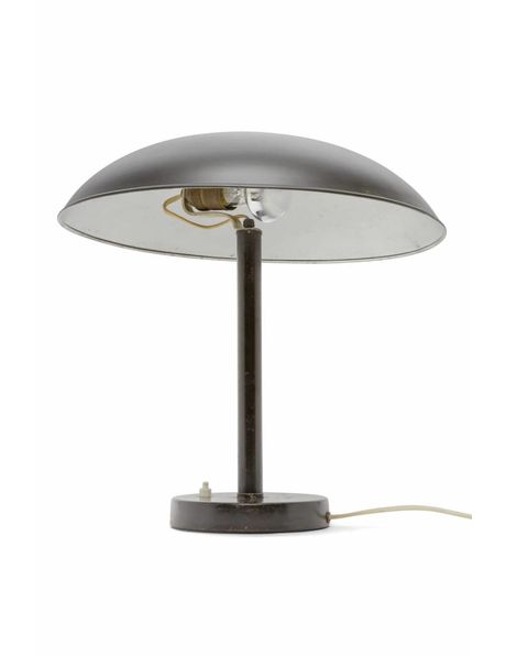 Black metal desk lamp with spherical shade, 1950s